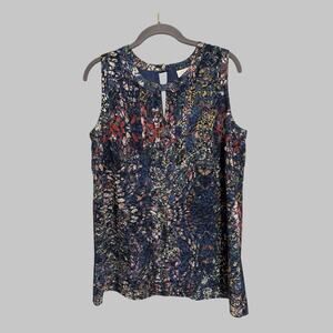 Cabi Womens Stained Glass Abstract Monet Keyhole Sleeveless Blouse Top Size M